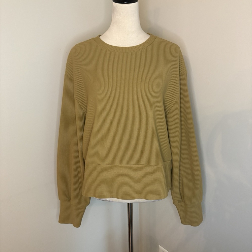 Varley Maybrook Boxy Sweatshirt Antique Bronze Green Brown Ribbed Large L EUC